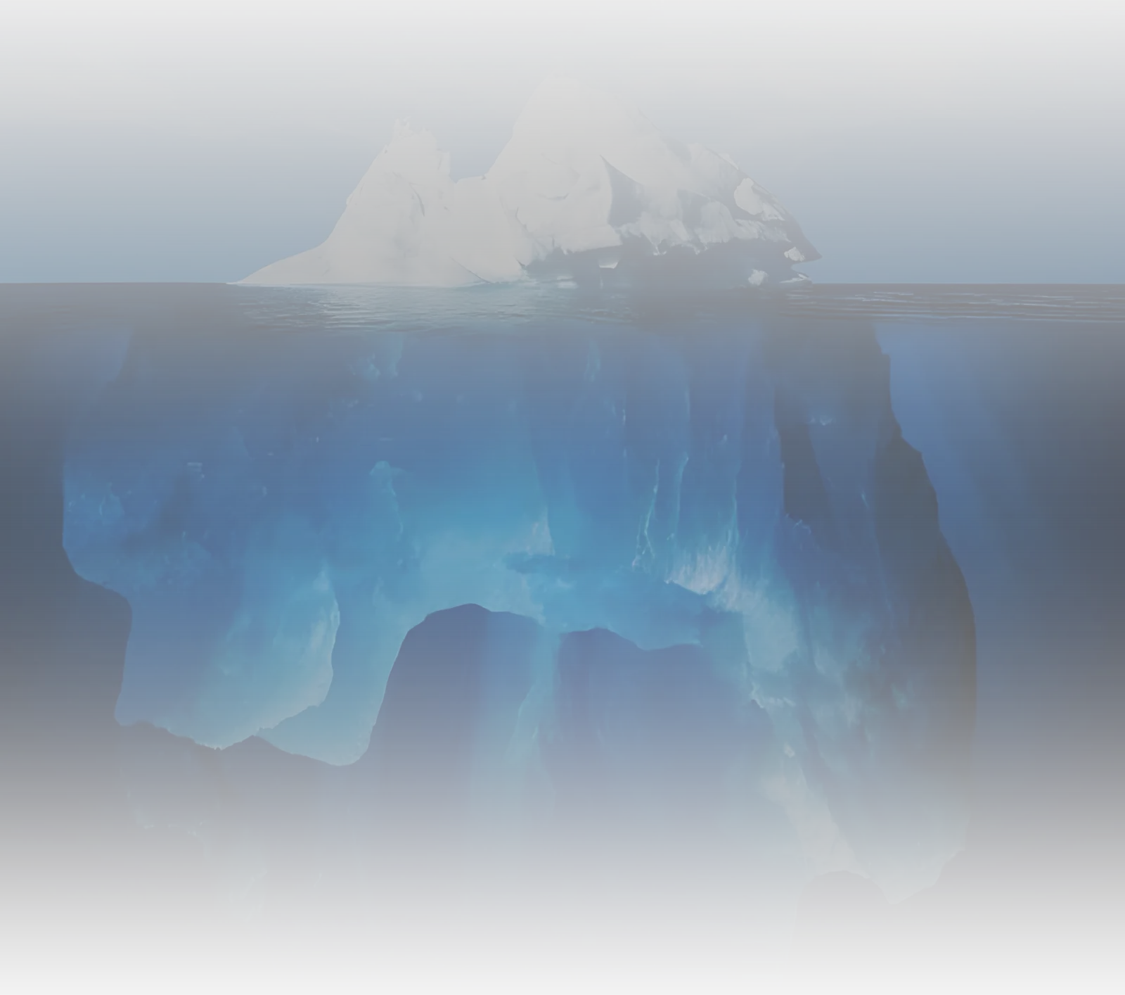 An iceberg, most of it below the surface