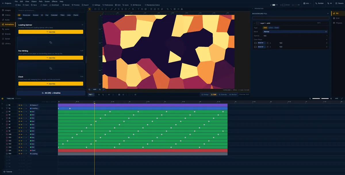A cell field pattern in FlashFX, warm Voronoi shapes animating over a loading title