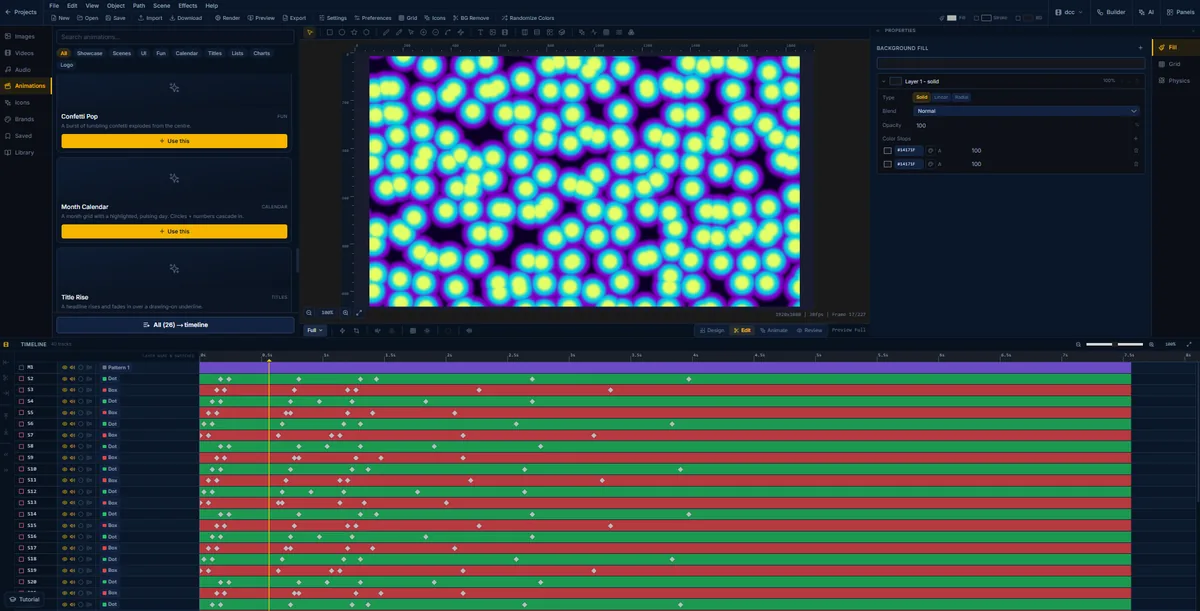 A neon plasma pattern in FlashFX, yellow blobs haloed in violet drifting across a black field on forty tracks